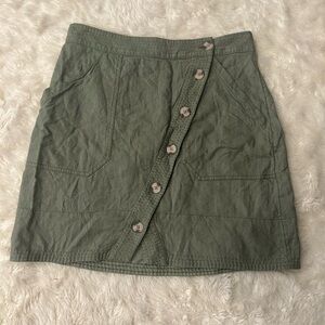 Anthropologie Green Button-Front Mini Skirt